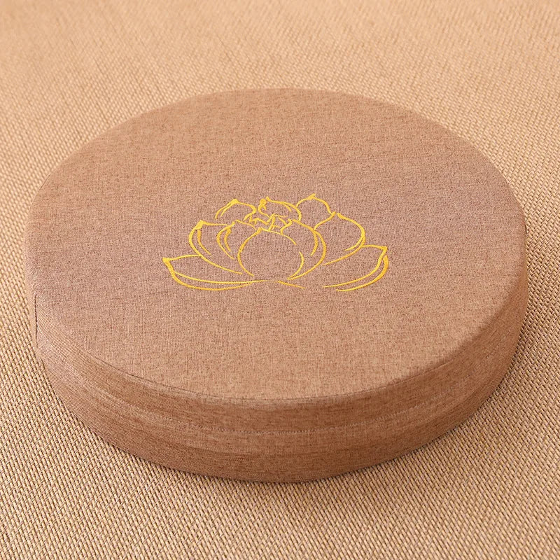 Coussin de Méditation en Lin 40x6cm – Motif Lotus, Assise Confort Yoga & Tapis Tatami