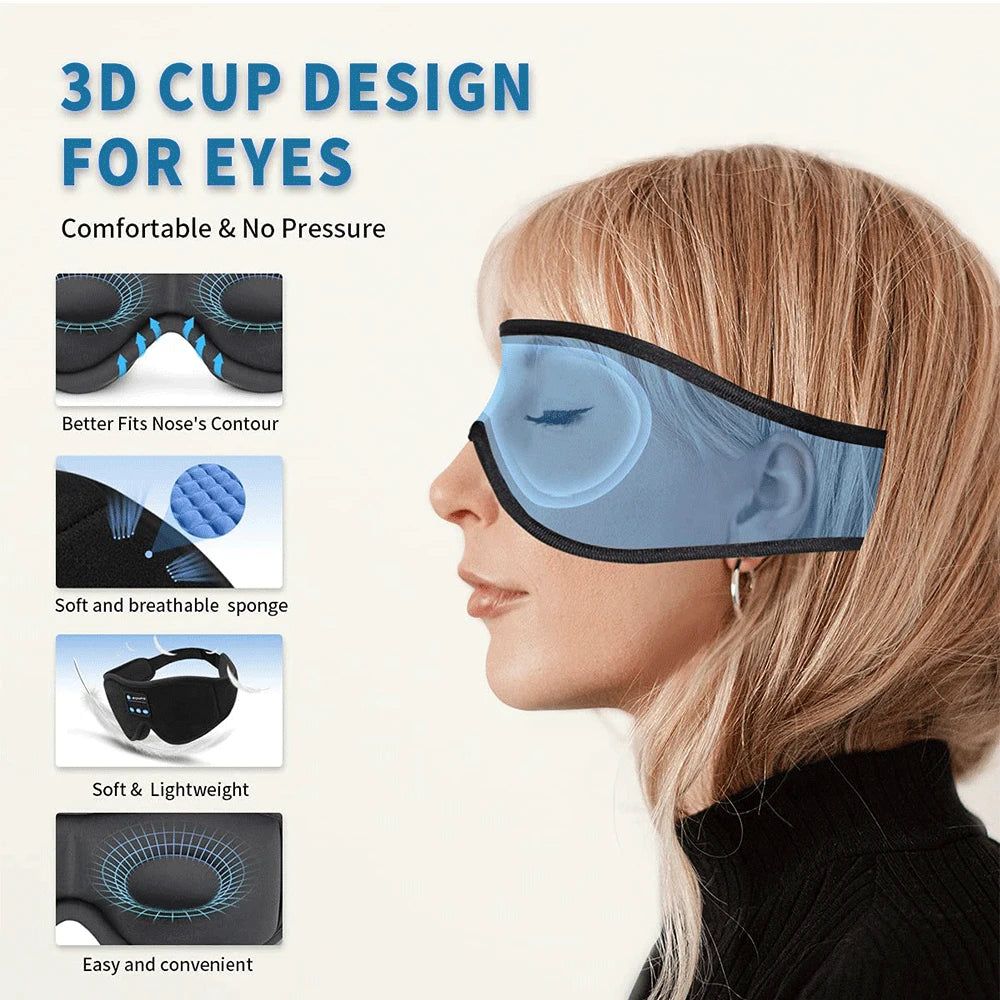 Masque de Sommeil Bluetooth 3D avec Haut-Parleurs Intégrés