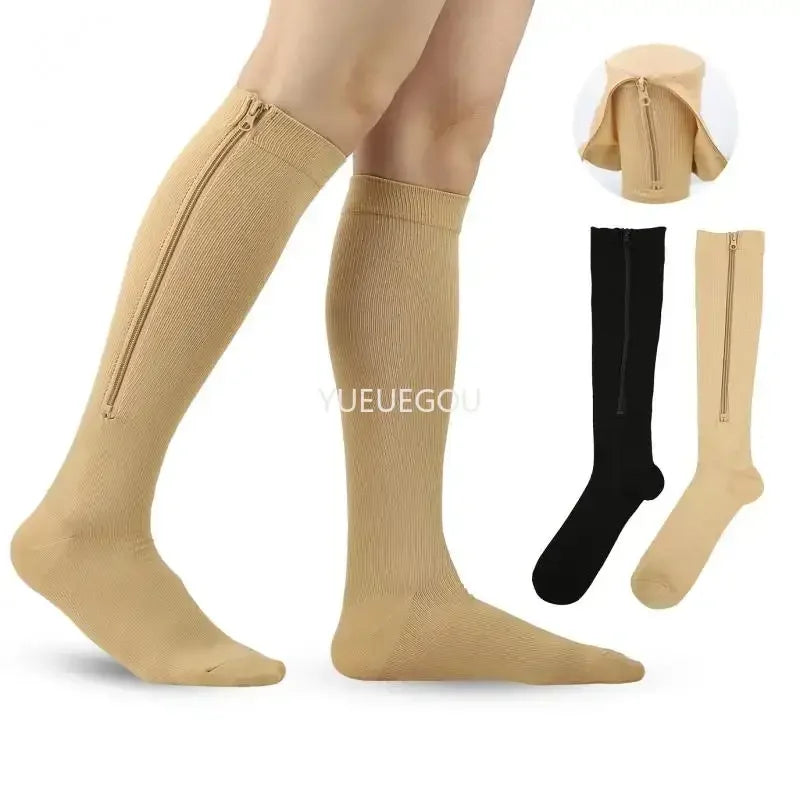 Chaussettes de Compression Zippées — Orteils Ouverts, Soulage Varices & Œdèmes