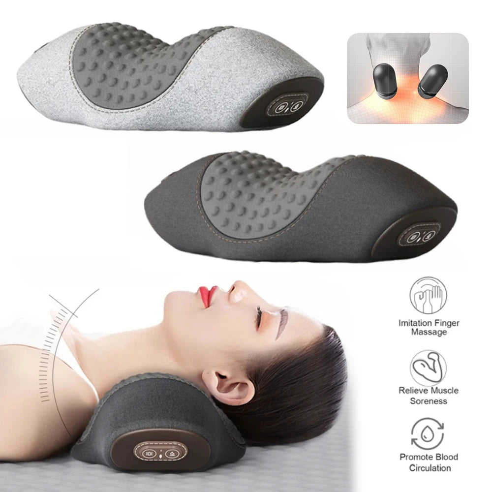 Oreiller Masseur Cervical Chauffant — Traction & Vibration, Confort Orthopédique