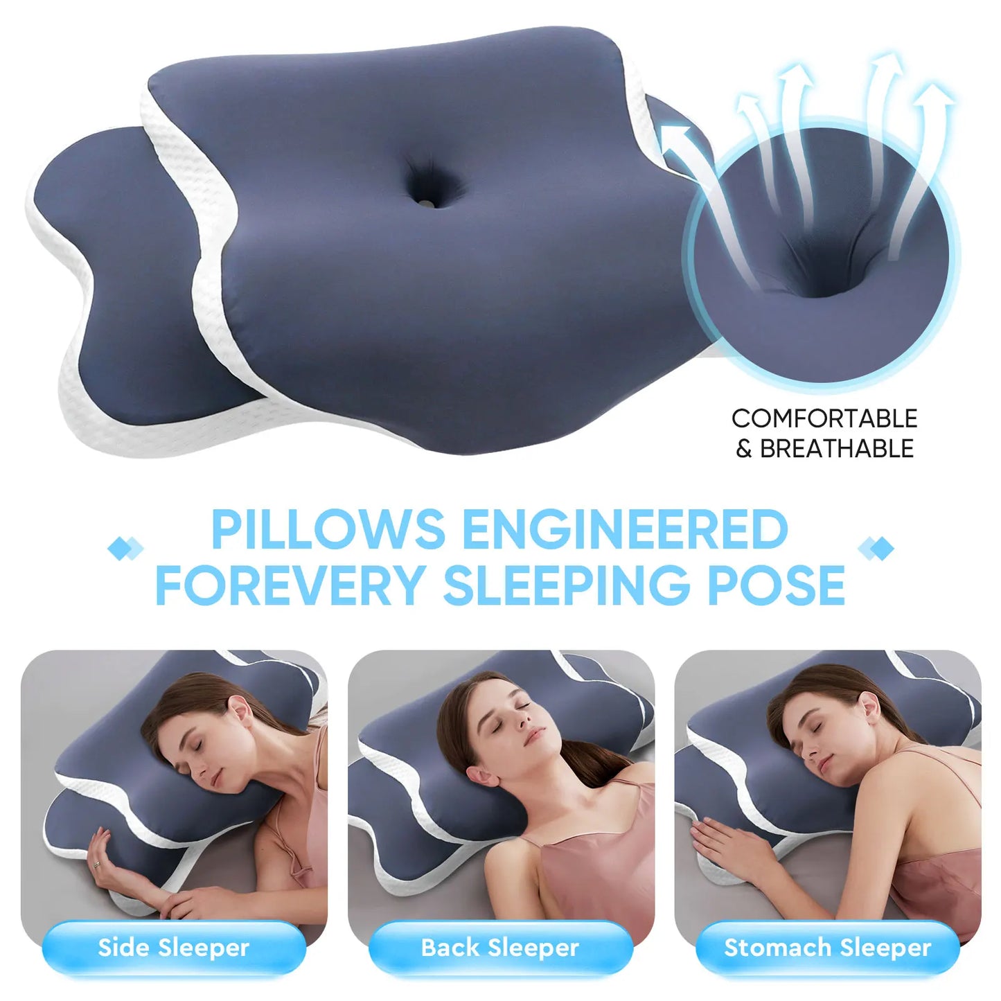 Oreiller Cervical Ergonomique en Mousse à Mémoire de Forme – Confort Anti-Douleurs