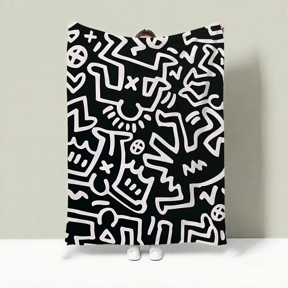 Plaid K-Keith Haring en Flanelle Légère 240g, Doux et Respirant, Idéal pour l'Été
