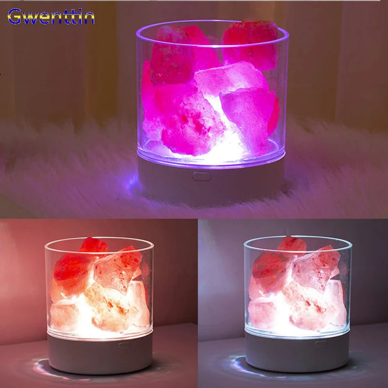 Lampe de Sel de l'Himalaya Rechargeable — Veilleuse LED Ambiance Chevet