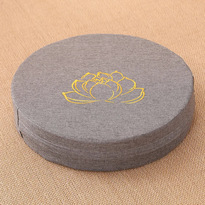 Coussin de Méditation en Lin 40x6cm – Motif Lotus, Assise Confort Yoga & Tapis Tatami