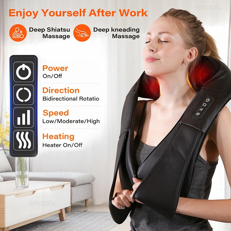 Appareil de Massage Shiatsu 4D pour la Nuque et les Épaules avec Chaleur - Coussin de Massage Électrique pour le Dos, Corps Entier, Maison et Voiture