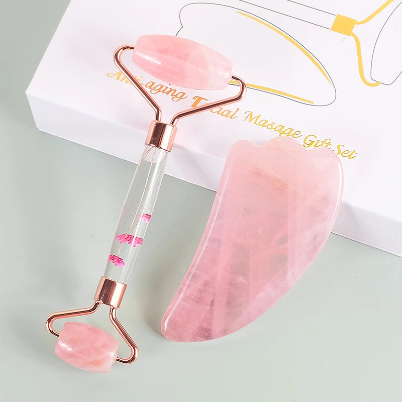 Rouleau de Massage Facial Jade & Gua Sha – Rituel Beauté Naturel
