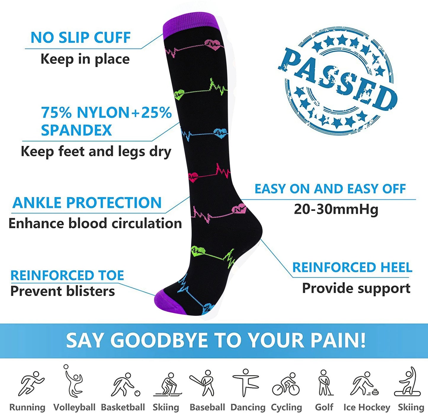 Chaussettes de Compression Mi-Bas 20-30mmHg — Homme & Femme