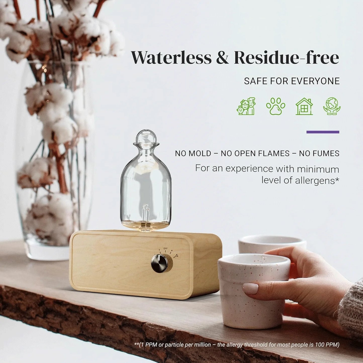 Diffuseur à Nébulisation Bois & Verre — Huiles Essentielles sans Eau, Rechargeable