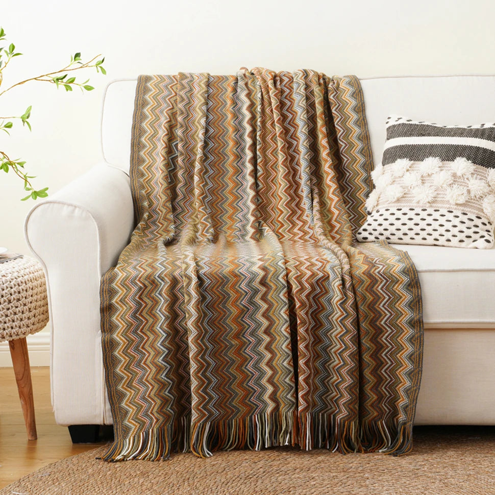 Plaid Battilo Boho, Jeté Léger en Maille avec Pompons, Style Bohème pour Canapé et Lit