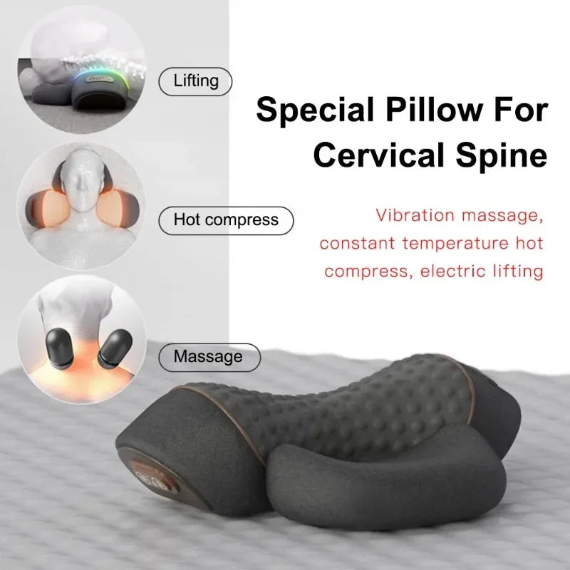 Oreiller Masseur Cervical Chauffant — Traction & Vibration, Confort Orthopédique