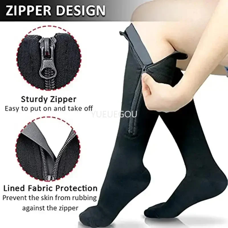 Chaussettes de Compression Zippées — Orteils Ouverts, Soulage Varices & Œdèmes