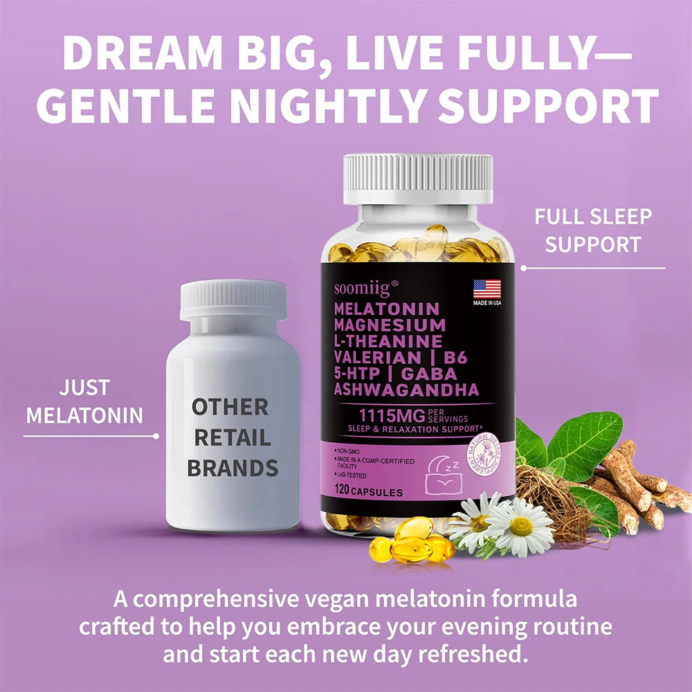 Complexe Sommeil 12-en-1 à la Mélatonine 5mg – Végan & Non-OGM
