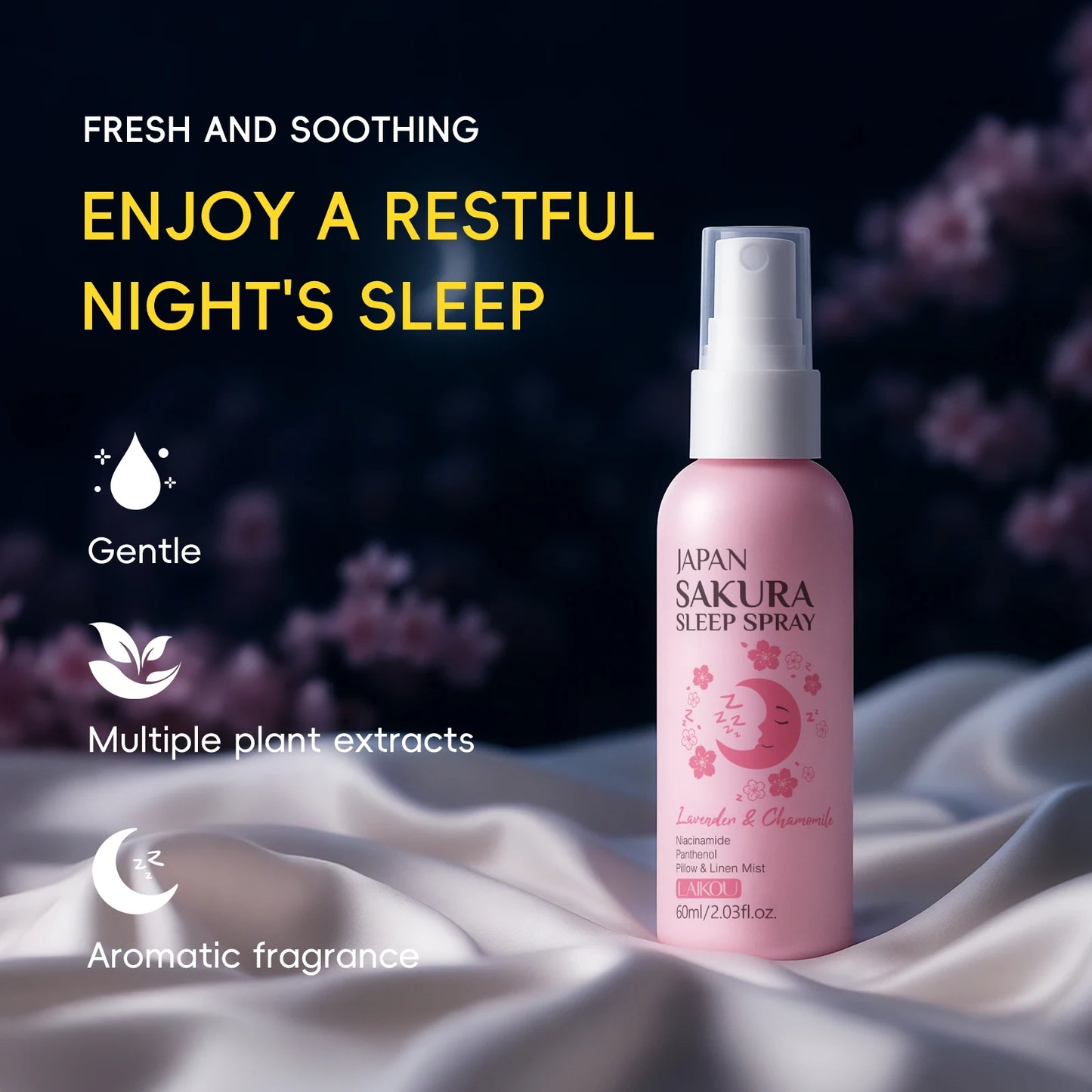 Brume d'Oreiller Sakura LAIKOU – Lavande & Camomille pour un Sommeil Apaisant