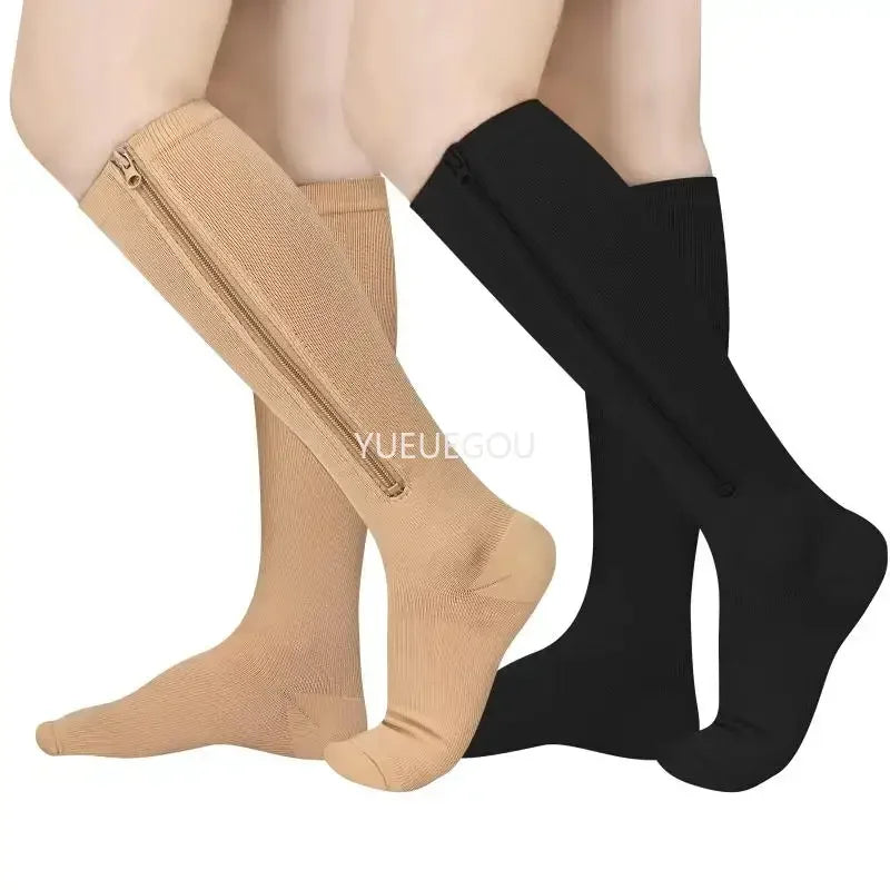 Chaussettes de Compression Zippées — Orteils Ouverts, Soulage Varices & Œdèmes