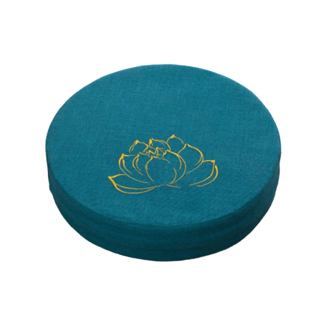 Coussin de Sol Japonais Brodé Motif Lotus – Assise Ronde Épaisse pour Salon de Thé & Méditation