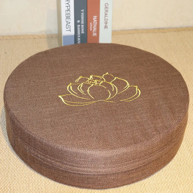 Coussin de Méditation en Lin 40x6cm – Motif Lotus, Assise Confort Yoga & Tapis Tatami