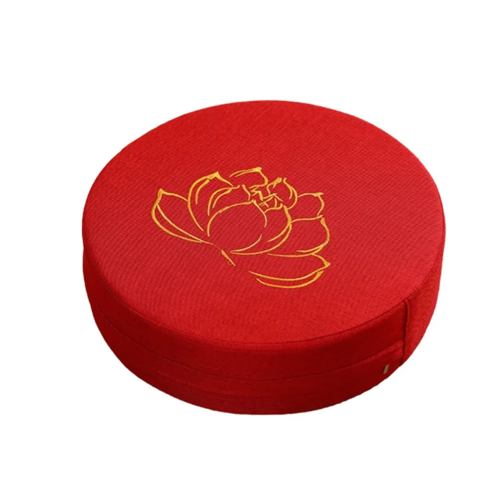 Coussin de Sol Japonais Brodé Motif Lotus – Assise Ronde Épaisse pour Salon de Thé & Méditation