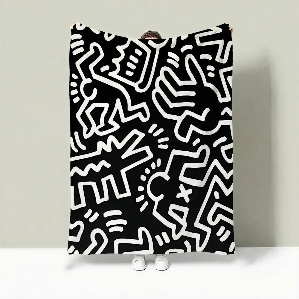 Plaid K-Keith Haring en Flanelle Légère 240g, Doux et Respirant, Idéal pour l'Été