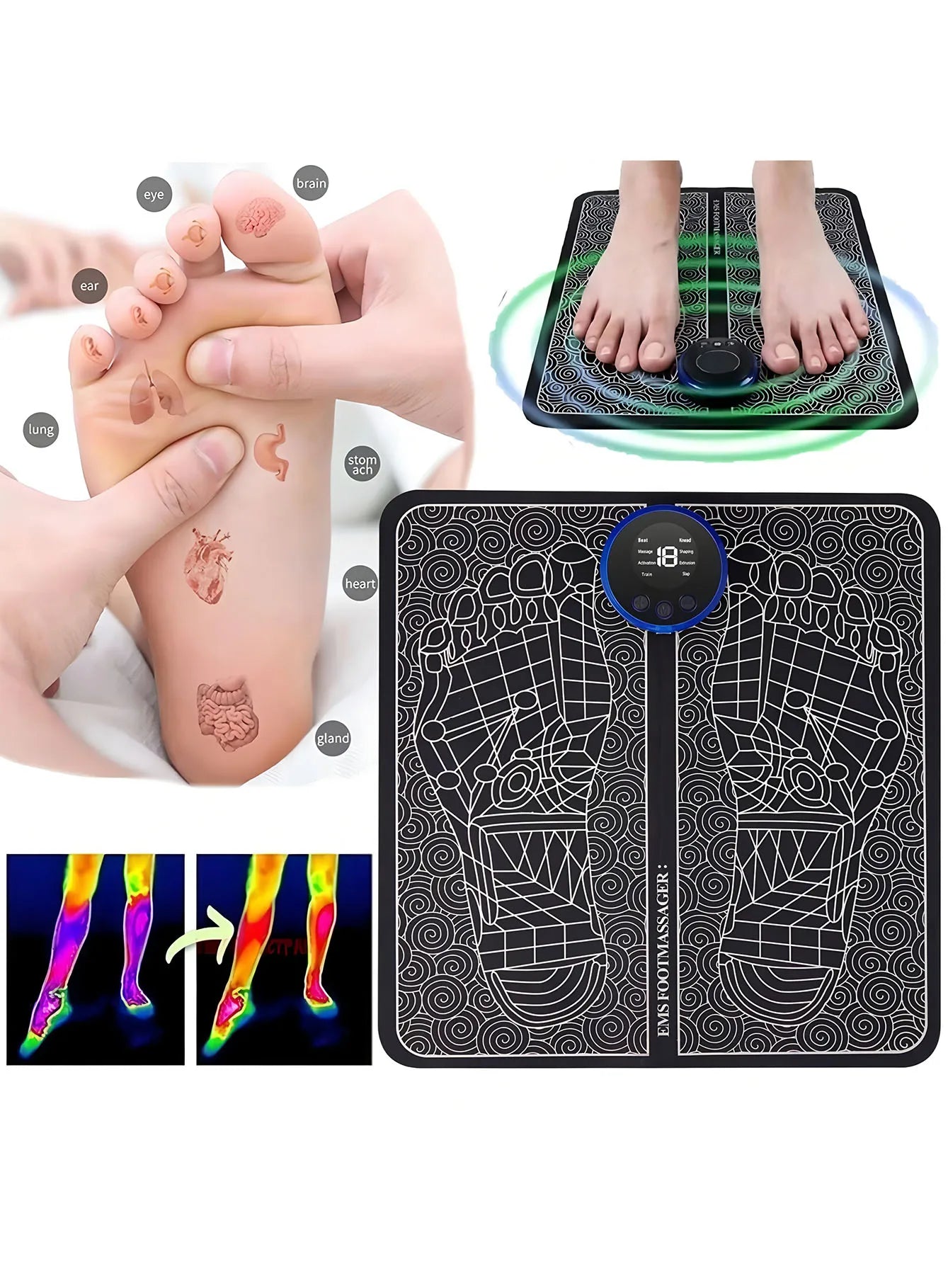 Tapis de Massage des Pieds EMS Rechargeable – Circulation & Détente