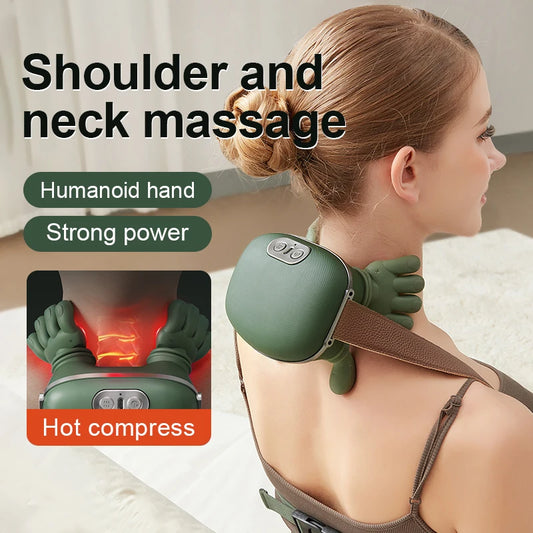 Masseur Nuque & Épaules Effet Mains Chauffant – Vibrant, Rechargeable USB