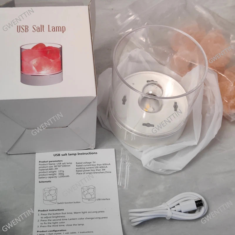 Lampe de Sel de l'Himalaya Rechargeable — Veilleuse LED Ambiance Chevet