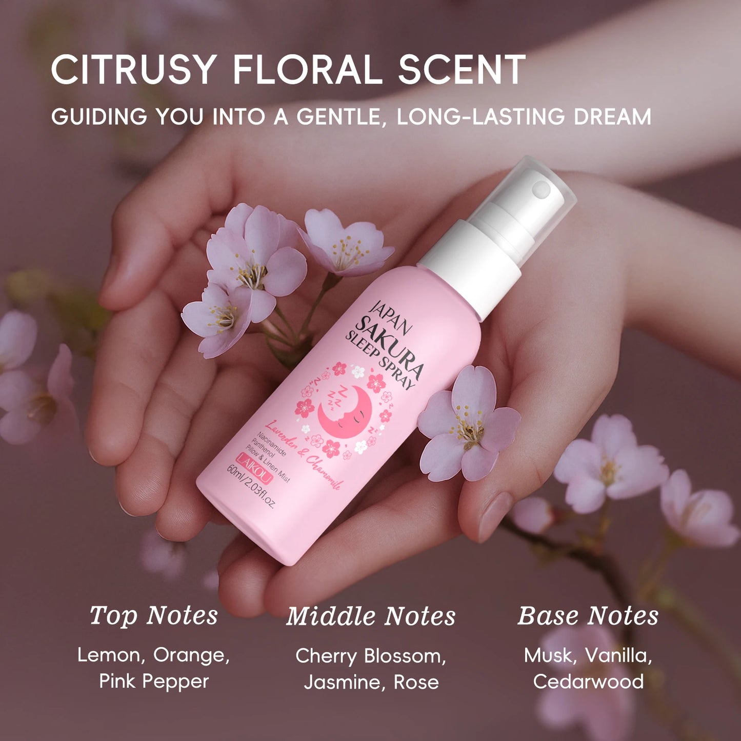 Brume d'Oreiller Sakura LAIKOU – Lavande & Camomille pour un Sommeil Apaisant
