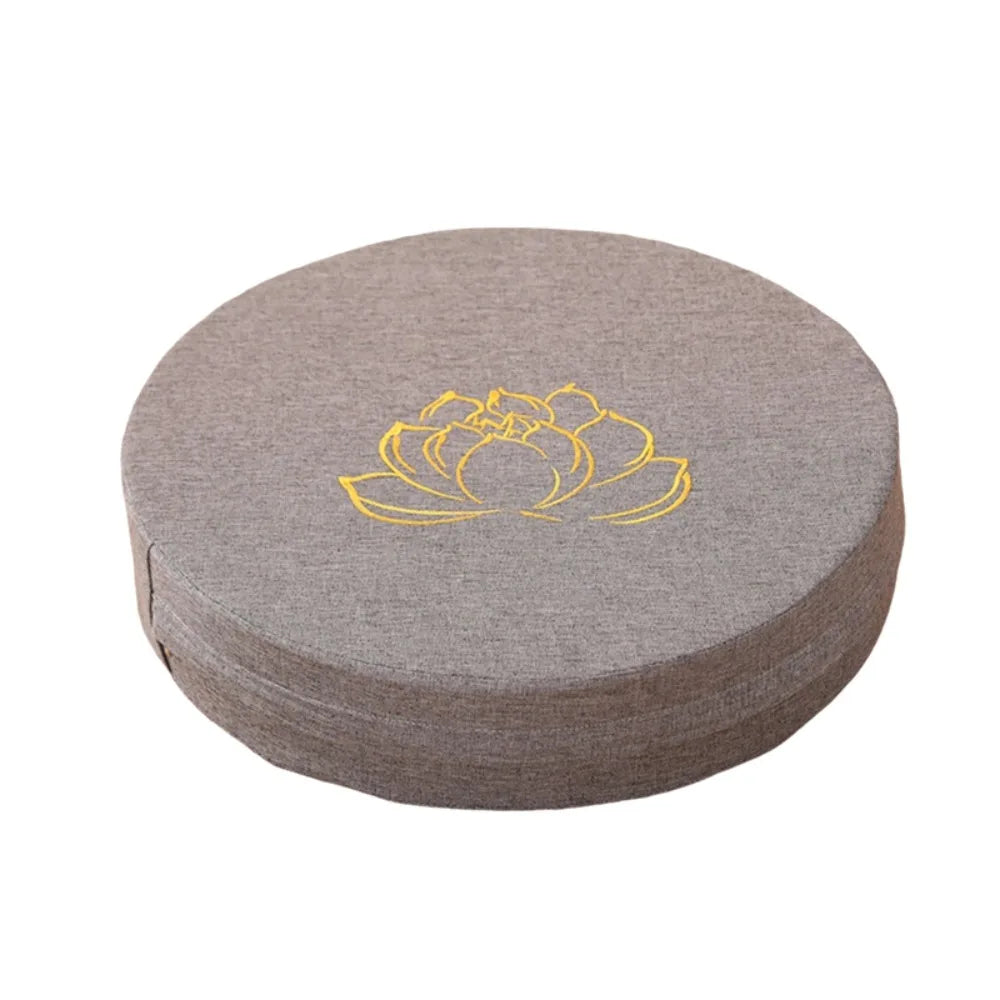 Coussin de Sol Japonais Brodé Motif Lotus – Assise Ronde Épaisse pour Salon de Thé & Méditation
