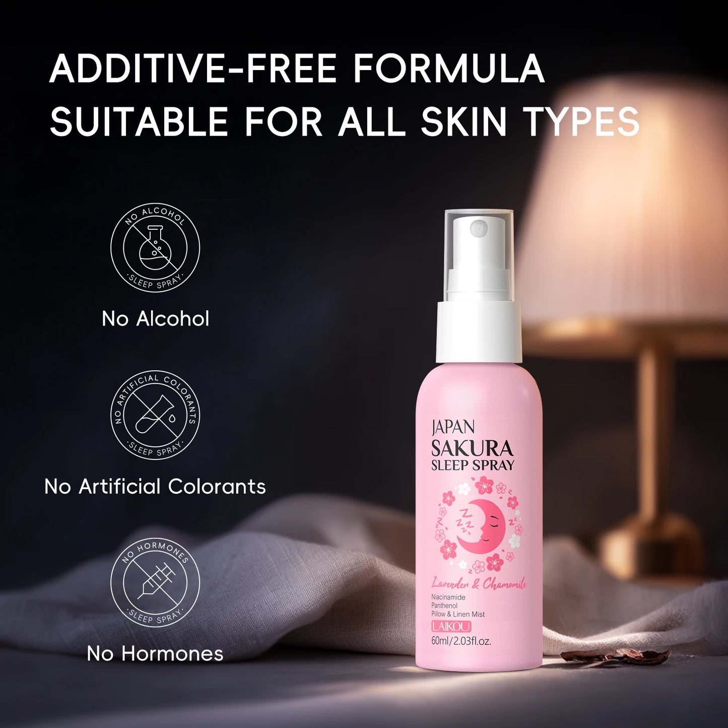 Brume d'Oreiller Sakura LAIKOU – Lavande & Camomille pour un Sommeil Apaisant