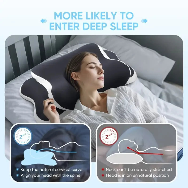 Oreiller Cervical Papillon à Mémoire de Forme — Hauteur Ajustable, Toutes Positions