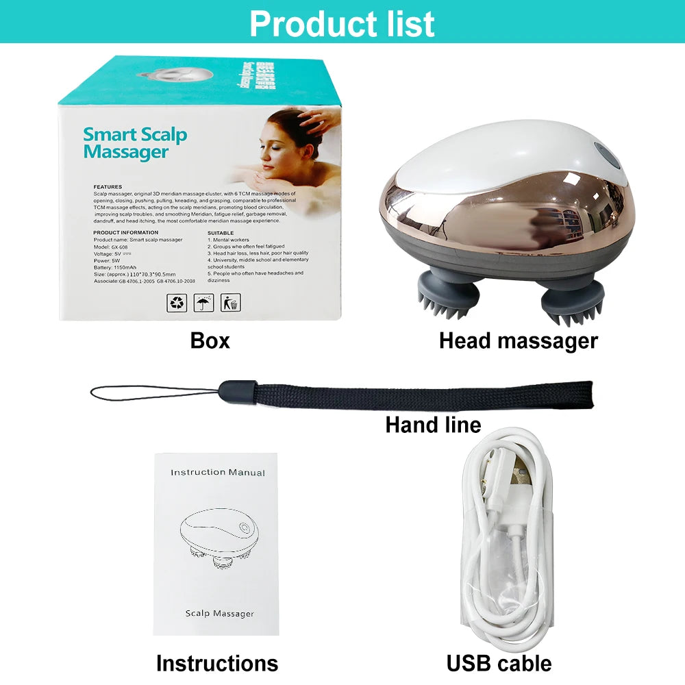 Masseur de Crâne Électrique Vibrant — Stimule la Circulation, Anti-Fatigue