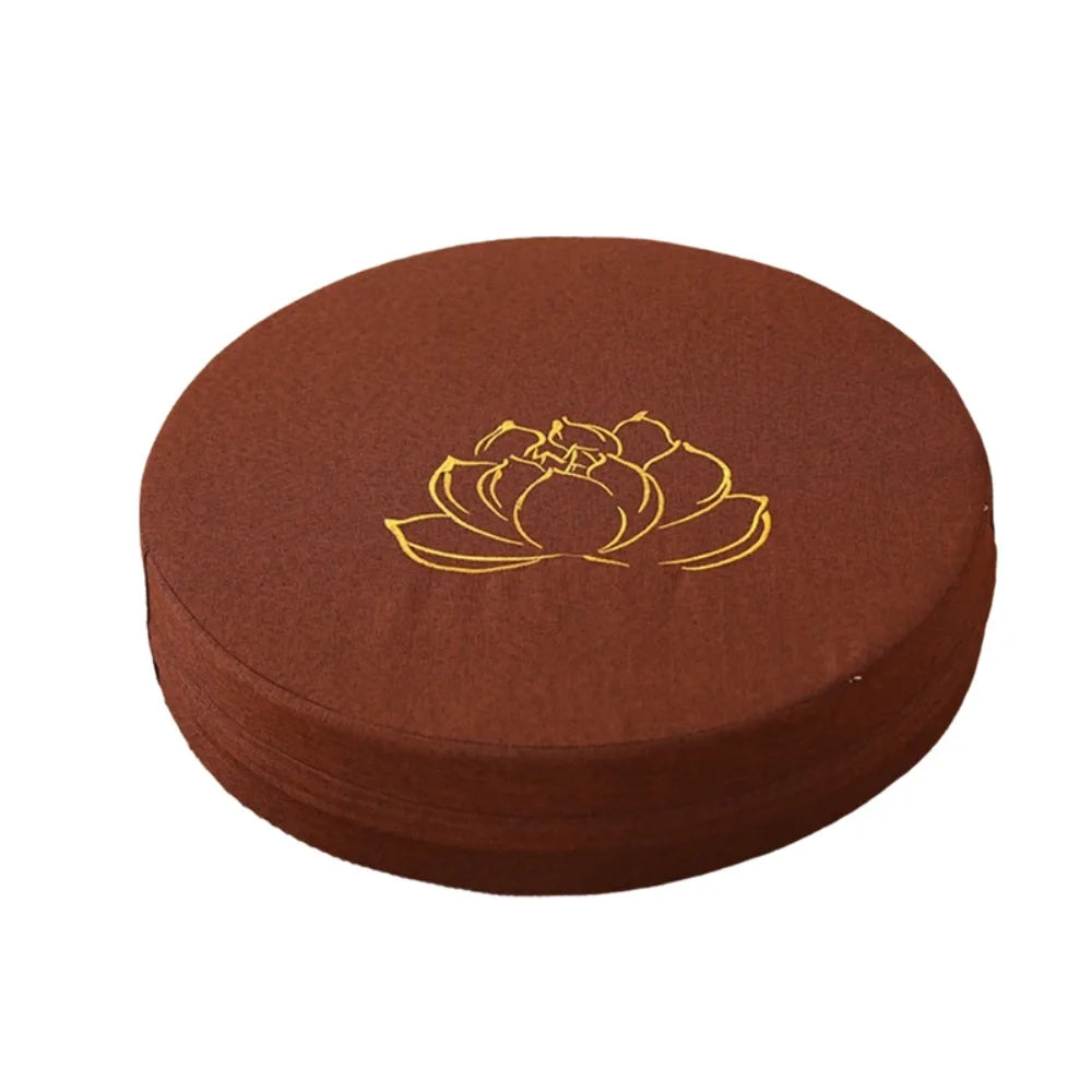 Coussin de Sol Japonais Brodé Motif Lotus – Assise Ronde Épaisse pour Salon de Thé & Méditation
