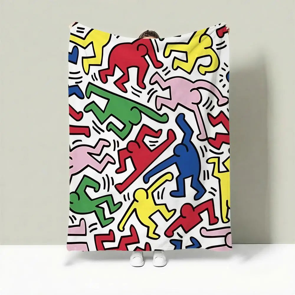 Plaid K-Keith Haring en Flanelle Légère 240g, Doux et Respirant, Idéal pour l'Été