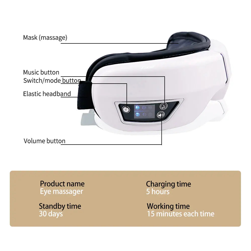 Masseur Oculaire Intelligent — Airbag, Bluetooth & Musique Relaxante
