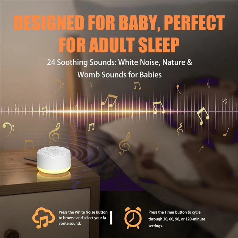 B59B - Machine à Bruit Blanc - Convient aux Bébés et Adultes, Appareil Portable de Thérapie Sonore, 24 Sons Apaisants, Idéal pour la Maison et les Voyages