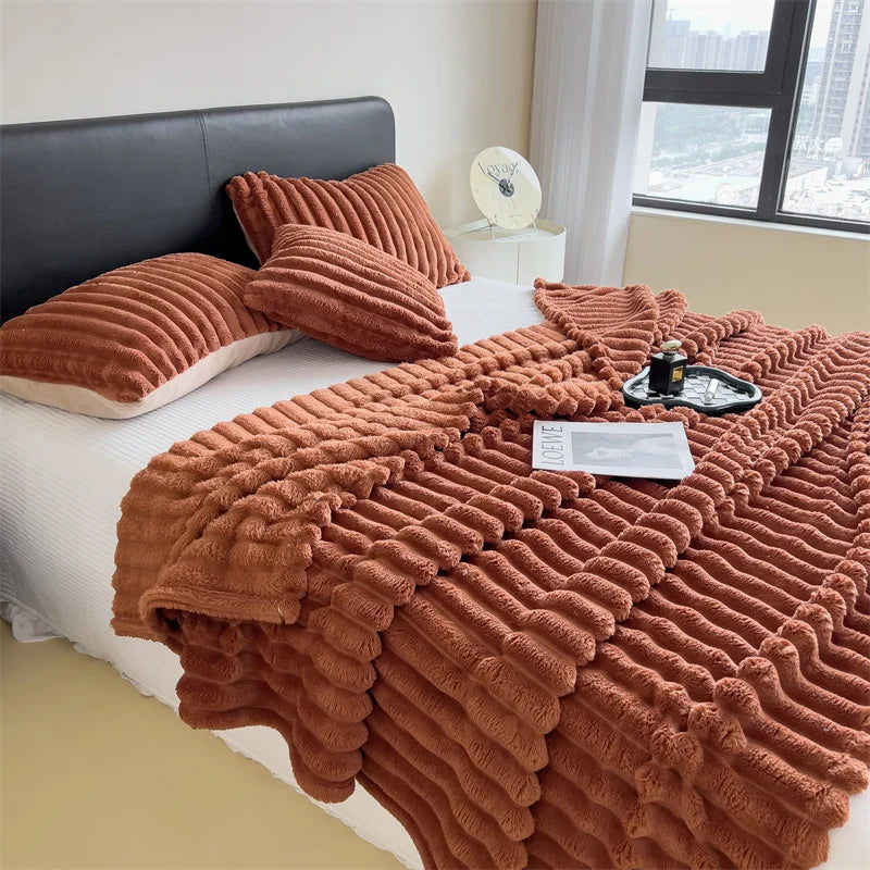 Couverture Multifonction Rayée XXL — Plaid Épais pour Lit, Canapé & Animaux