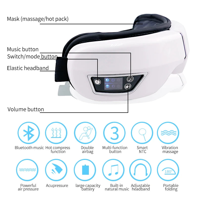 Masseur Oculaire Électrique Pliable — Airbag, Vibrations & Musique Bluetooth