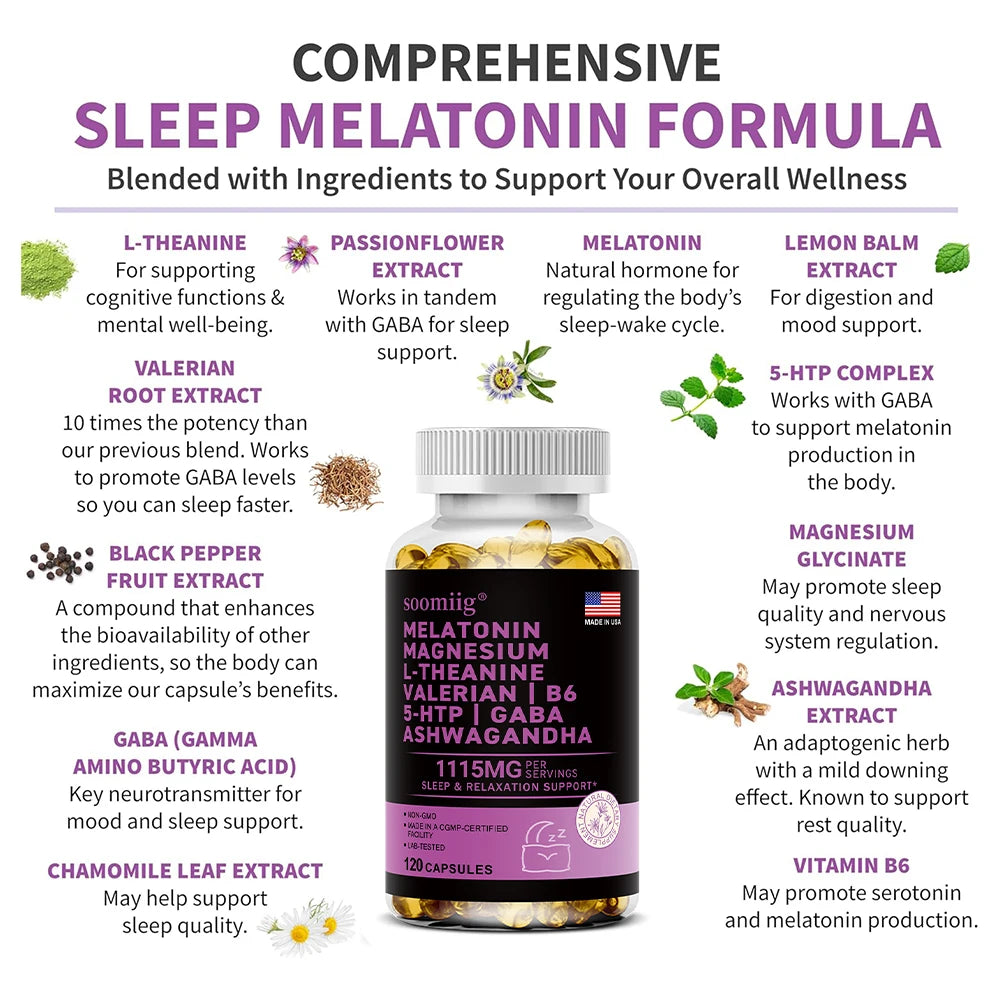 Complexe Sommeil 12-en-1 à la Mélatonine 5mg – Végan & Non-OGM