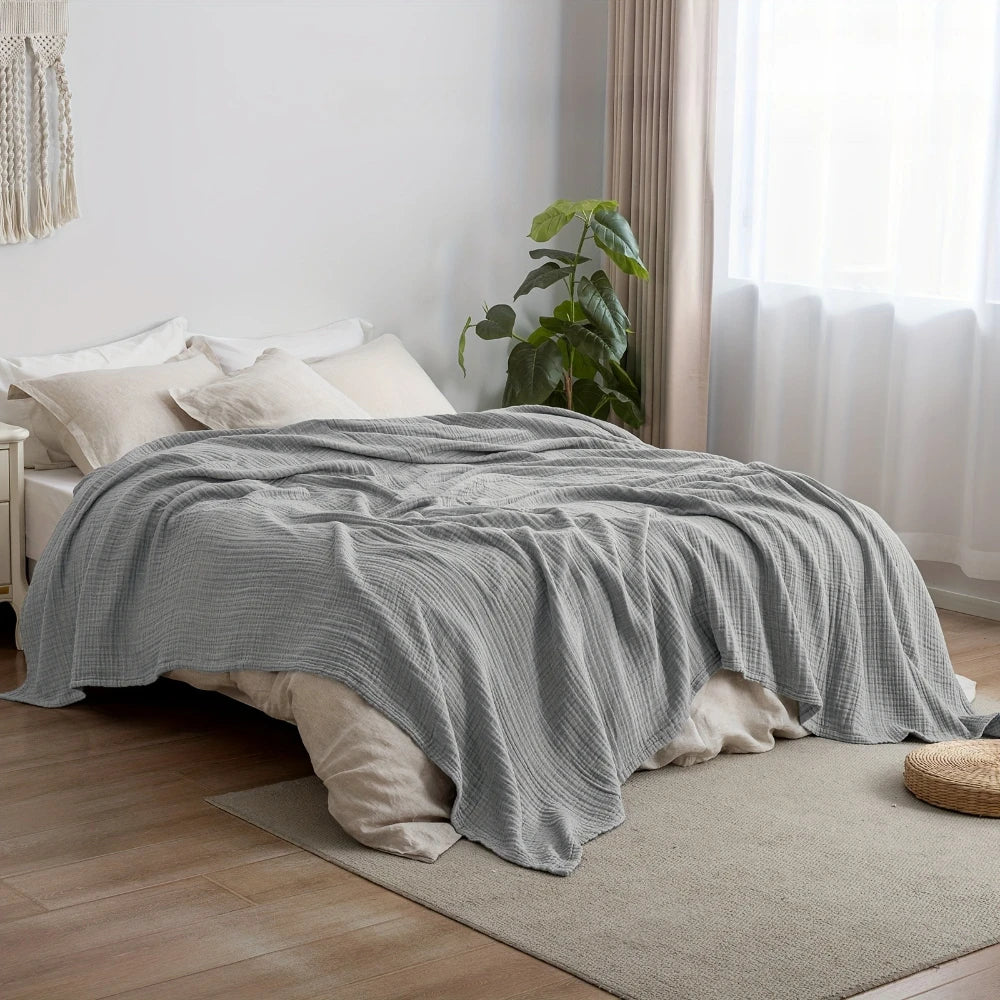 Plaid en Mousseline de Coton 6 Couches — Léger, Respirant, Confort 4 Saisons