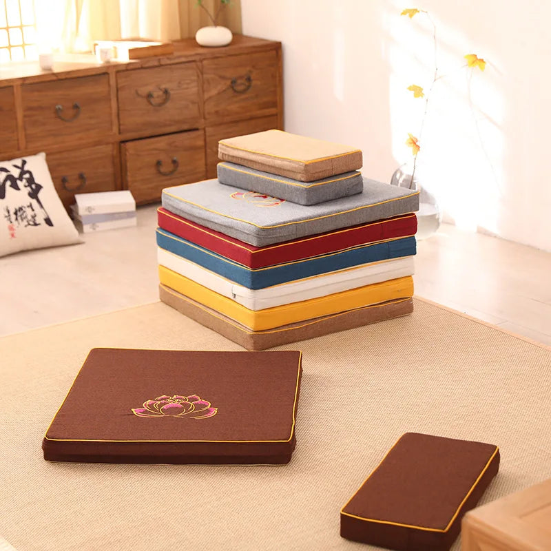 Coussin de Méditation Zafu en Lin Épais — Housse Amovible & Lavable, Yoga & Prière