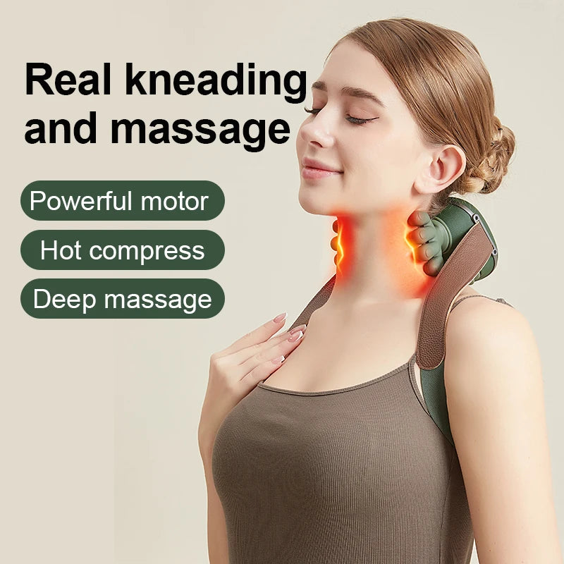 Masseur Nuque & Épaules Effet Mains Chauffant – Vibrant, Rechargeable USB