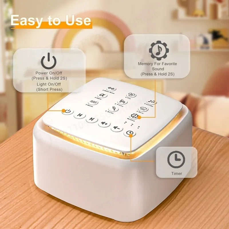 Machine à Bruit Blanc Rechargeable — 30 Sons Apaisants & Veilleuse Chaude