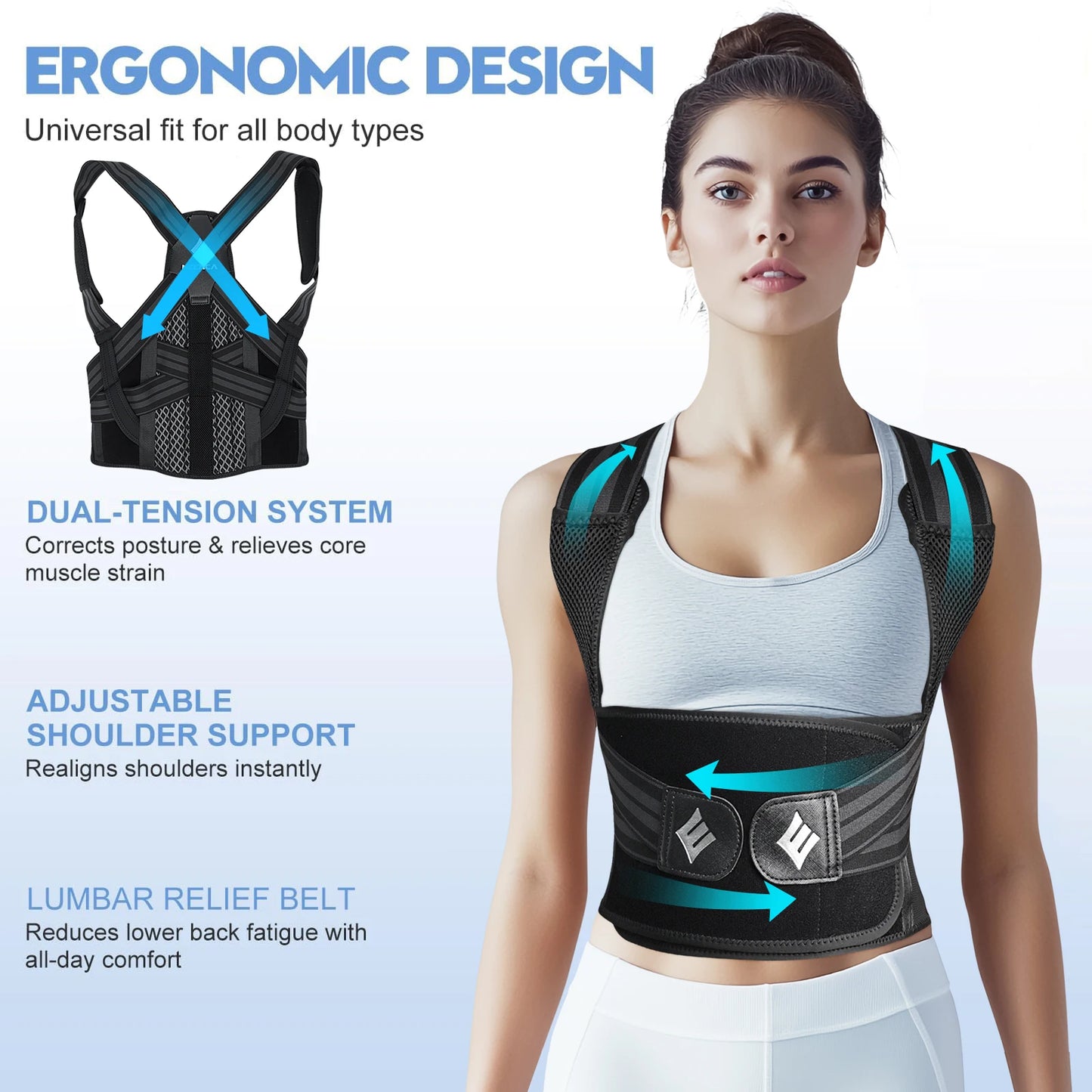 Correcteur de Posture Ajustable – Soutien Dos & Épaules Homme Femme