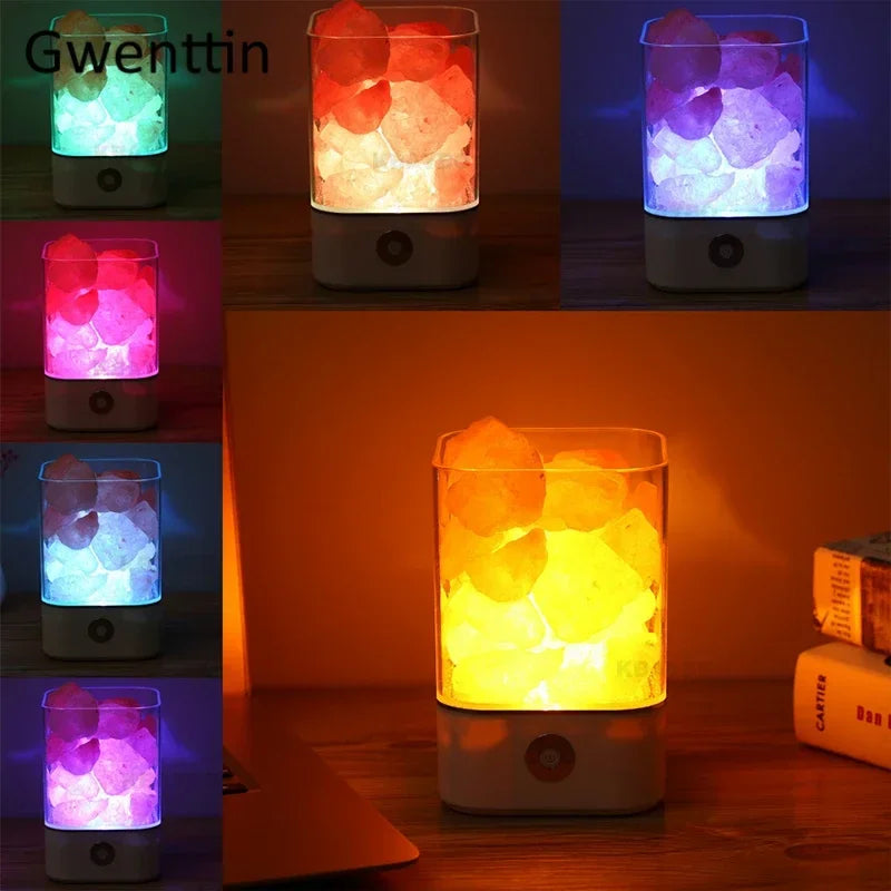 Lampe de Sel de l'Himalaya Rechargeable — Veilleuse LED Ambiance Chevet
