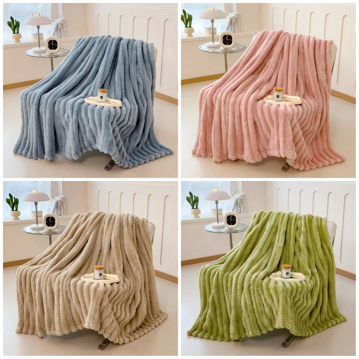 Couverture Multifonction Rayée XXL — Plaid Épais pour Lit, Canapé & Animaux