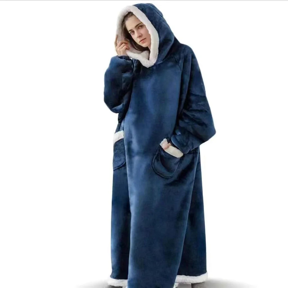 Couverture d'Hiver 180 cm avec Manches - Polaire Peluche Portable à Capuche pour Canapé, Adulte, Chaude et Douce