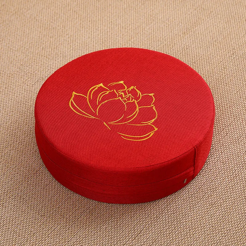Coussin de Méditation en Lin 40x6cm – Motif Lotus, Assise Confort Yoga & Tapis Tatami