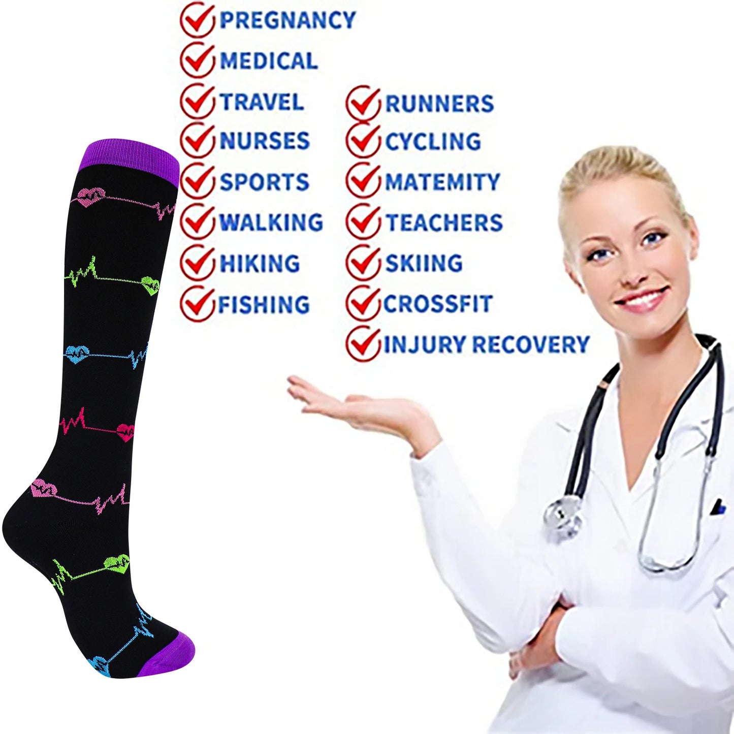 Chaussettes de Compression Mi-Bas 20-30mmHg — Homme & Femme