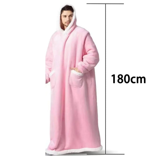 Couverture d'Hiver 180 cm avec Manches - Polaire Peluche Portable à Capuche pour Canapé, Adulte, Chaude et Douce