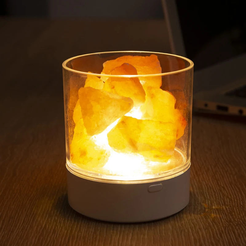 Lampe de Sel de l'Himalaya Rechargeable — Veilleuse LED Ambiance Chevet