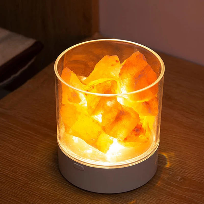 Lampe de Sel de l'Himalaya Rechargeable — Veilleuse LED Ambiance Chevet